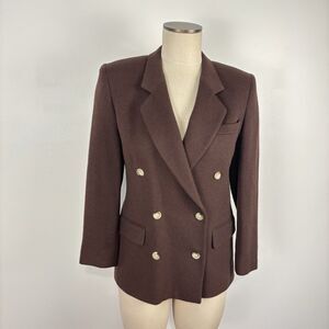Barrie Pace Camel Hair Blazer Jacket Women 4P Double Breasted Chocolate Brown